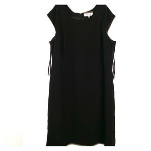 Cap sleeve black mid length dress